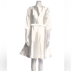 Elegant Retail $1080 Mikael Aghal V-Neck Knee-Length Dress White Satin Dress